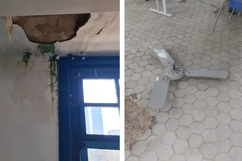acidentes em série: Reboco do teto da sala 406 caiu e um ventilador despencou do teto da sala 306. As duas salas estavam em aula e, por sorte, ninguém saiu ferido  WhatsApp Image 2023 10 20 at 19.47.08 1